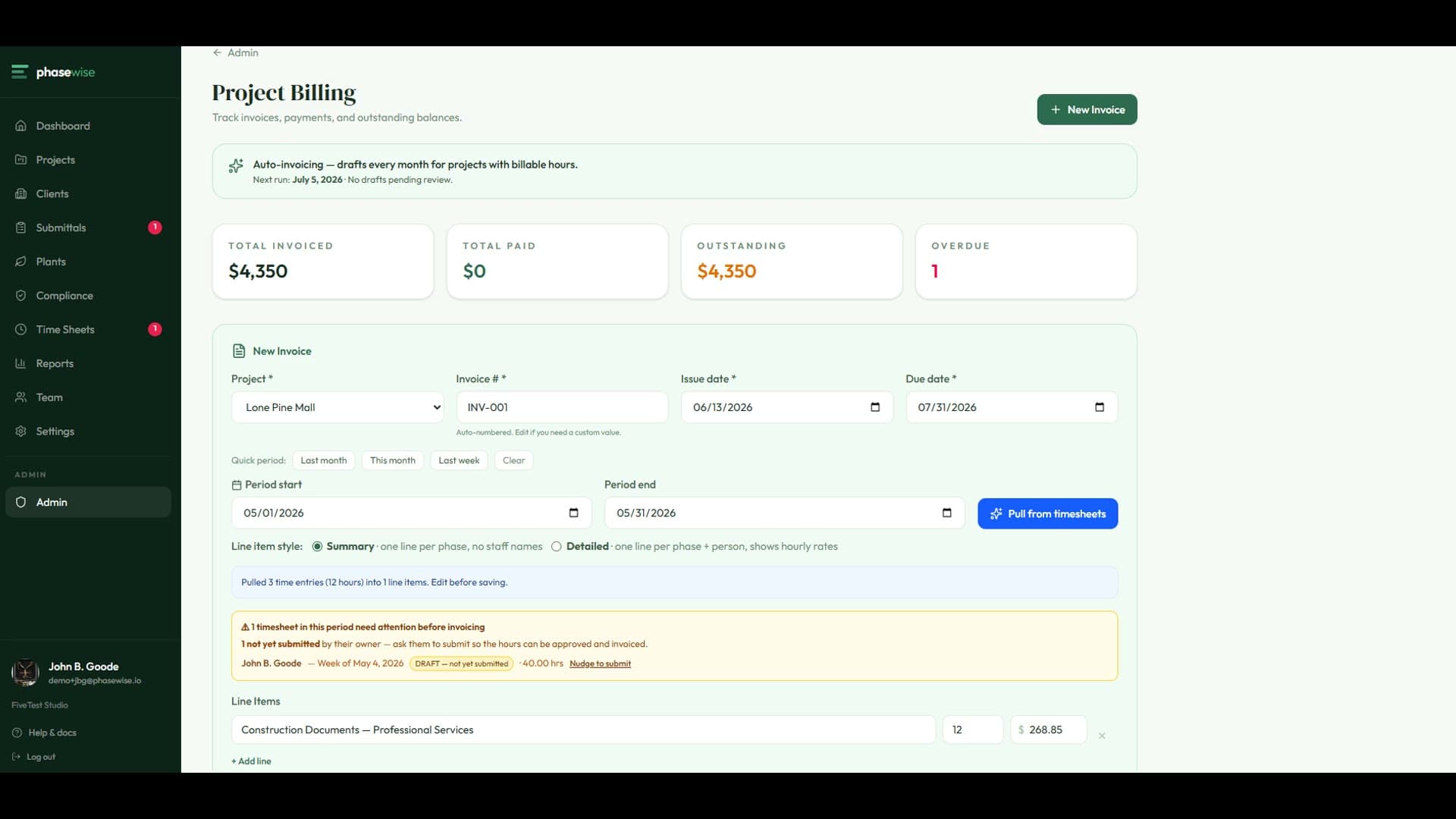 Invoicing preview