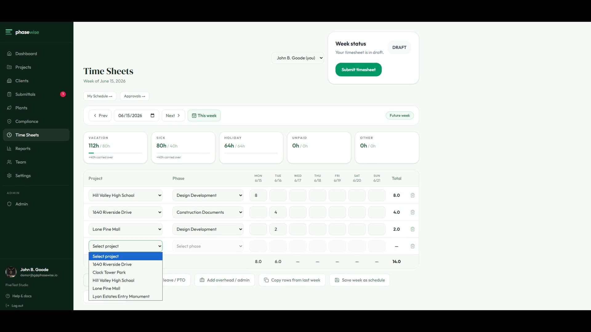 Timesheets preview